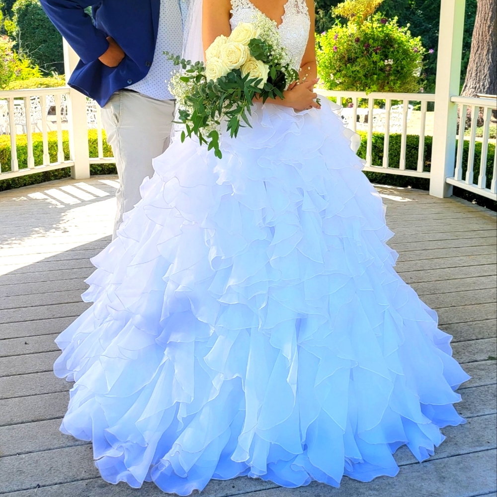 Ballgown ruffles lace v neck wedding dress